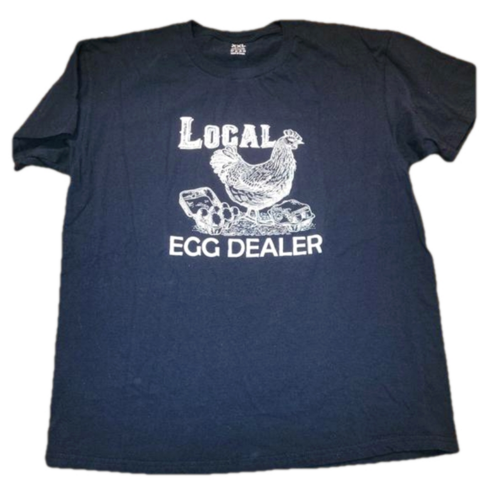 LOCAL EGG DEALER black short sleeve tee with white graphics - XXL